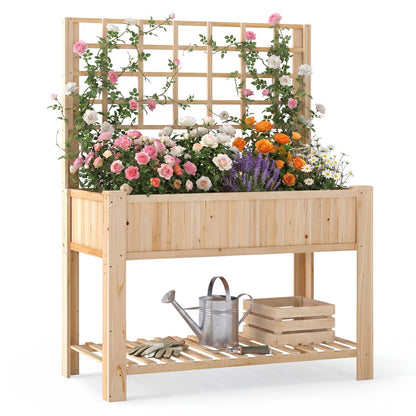 Raised Garden Bed with Trellis Wooden Elevated Planter Box with Legs-Orange