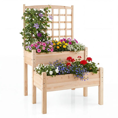 Two Tier Raised Garden Bed With Trellis Climbers