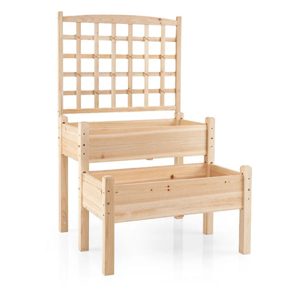 Two Tier Raised Garden Bed With Trellis Climbers