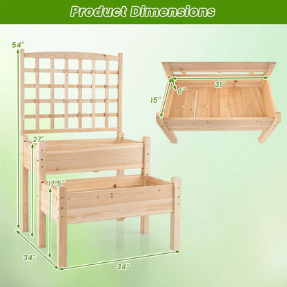 Two Tier Raised Garden Bed With Trellis Climbers