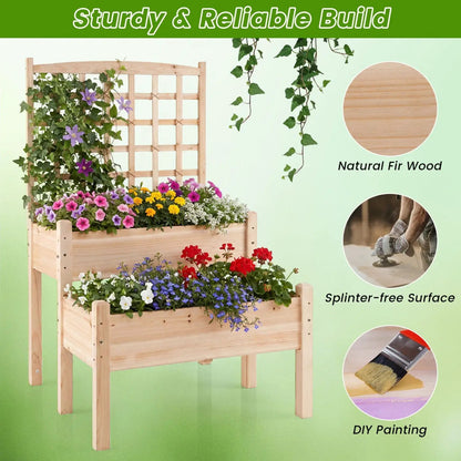 Two Tier Raised Garden Bed With Trellis Climbers