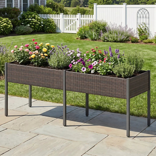 Raised garden bed with legs and removable liner, brown wicker panels, 73-inch DirectDeals on Tampa Home & Garden Store