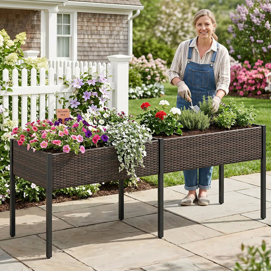 DirectDeals Raised Garden Bed with Legs 73 Inch brown wicker on black metal legs; 2 sections on Tampa Home & Garden Store
