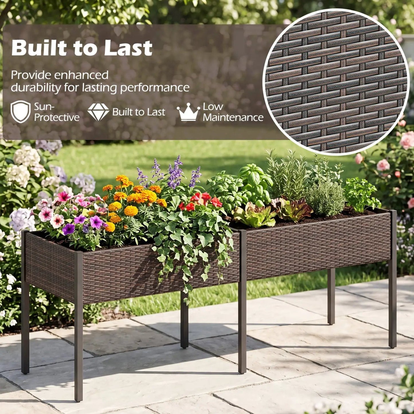 Raised Garden Bed With Legs and Removable Liner