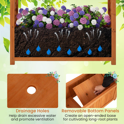 Raised Garden Bed with Lattice Trellis Ached Roof Wooden Elevated Planter Box-Brown