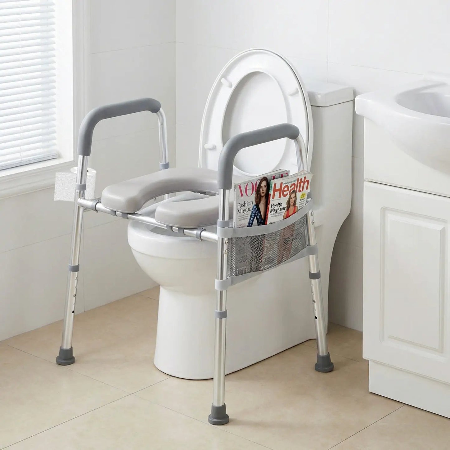 Raised Toilet Seat With Handles and Padded Arms