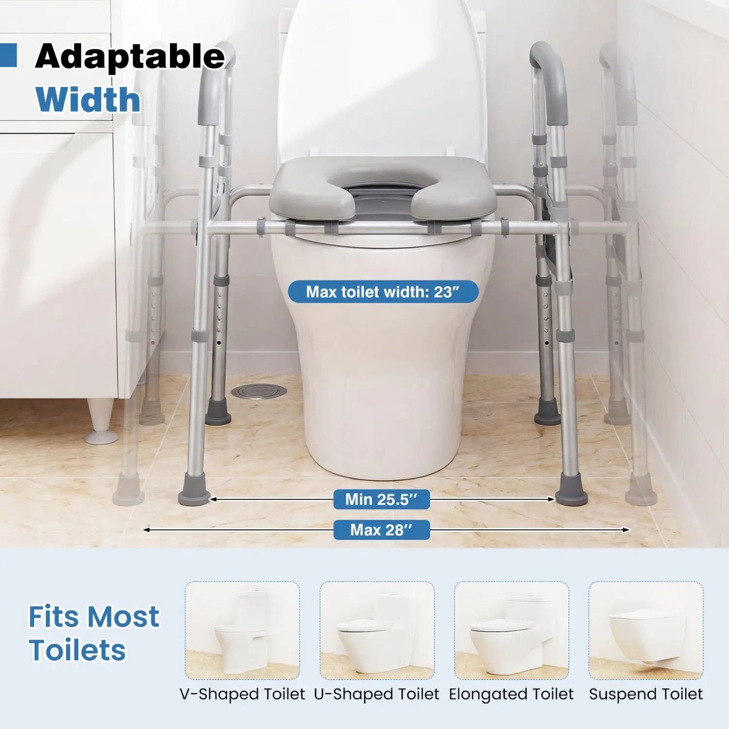 Raised Toilet Seat With Handles and Padded Arms