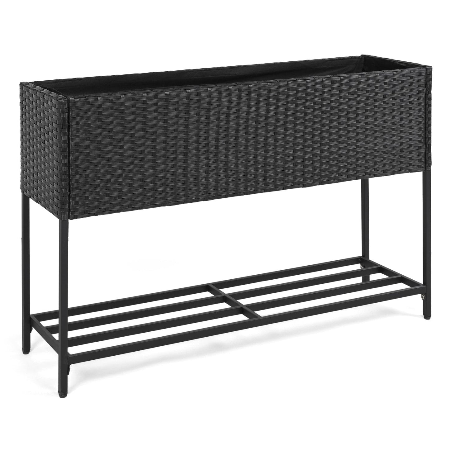 Wicker Raised Garden Bed with Storage Shelf and Drainage Gaps for Flowers
