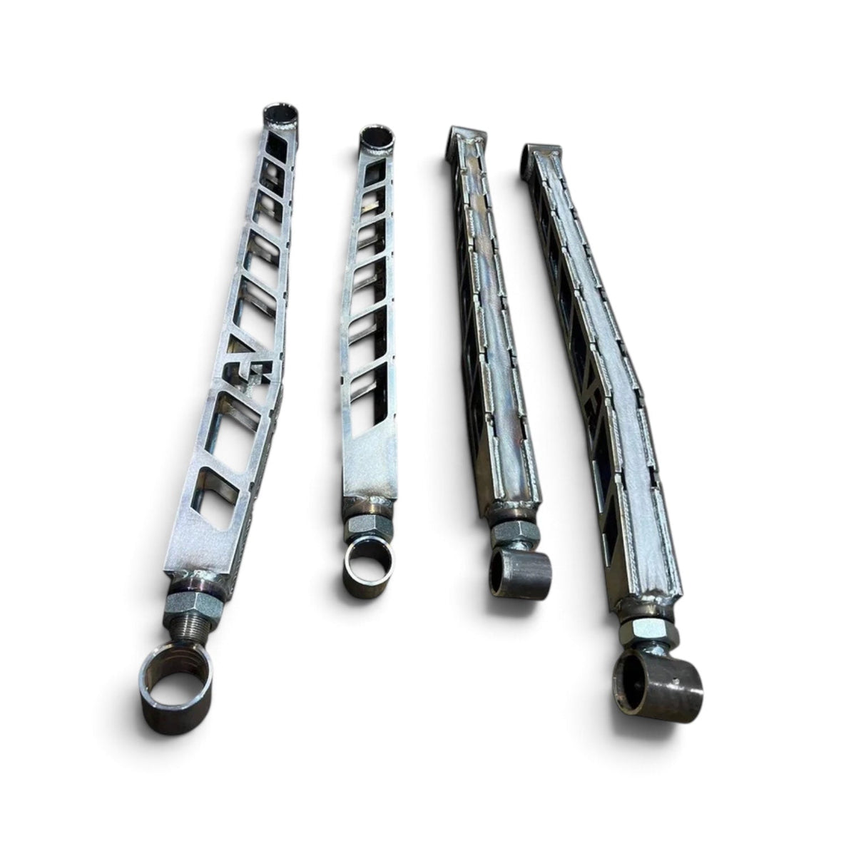 Long Arm Conversion Kit components CNC by Apoc Industries for 1994-2013 Dodge Ram; four silver suspension arms on Tampa Home & Garden Store