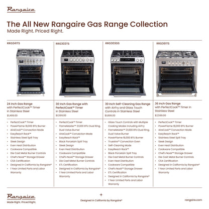 Rangaire 24" Gas Range Convection Oven Freestanding Stainless Steel RRG241TS - Tampa Home & Garden Store