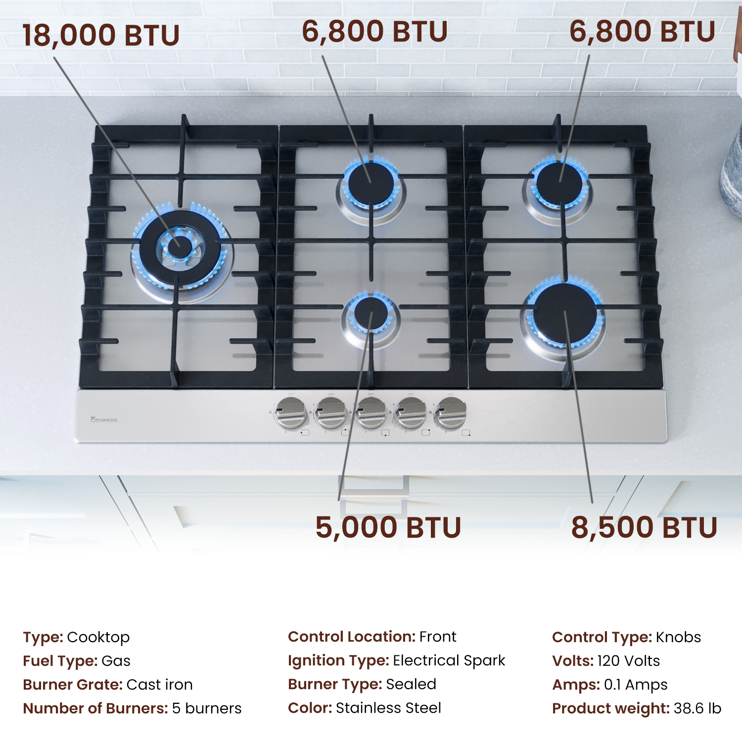 Rangaire 30" Gas Cooktop 5 Burners Stainless Steel RCG301S - Tampa Home & Garden Store