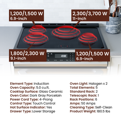 Rangaire 30" Induction Range Self-cleaning Air Fry True Convection Oven Slide-in Stainless Steel RRI303GS - Tampa Home & Garden Store