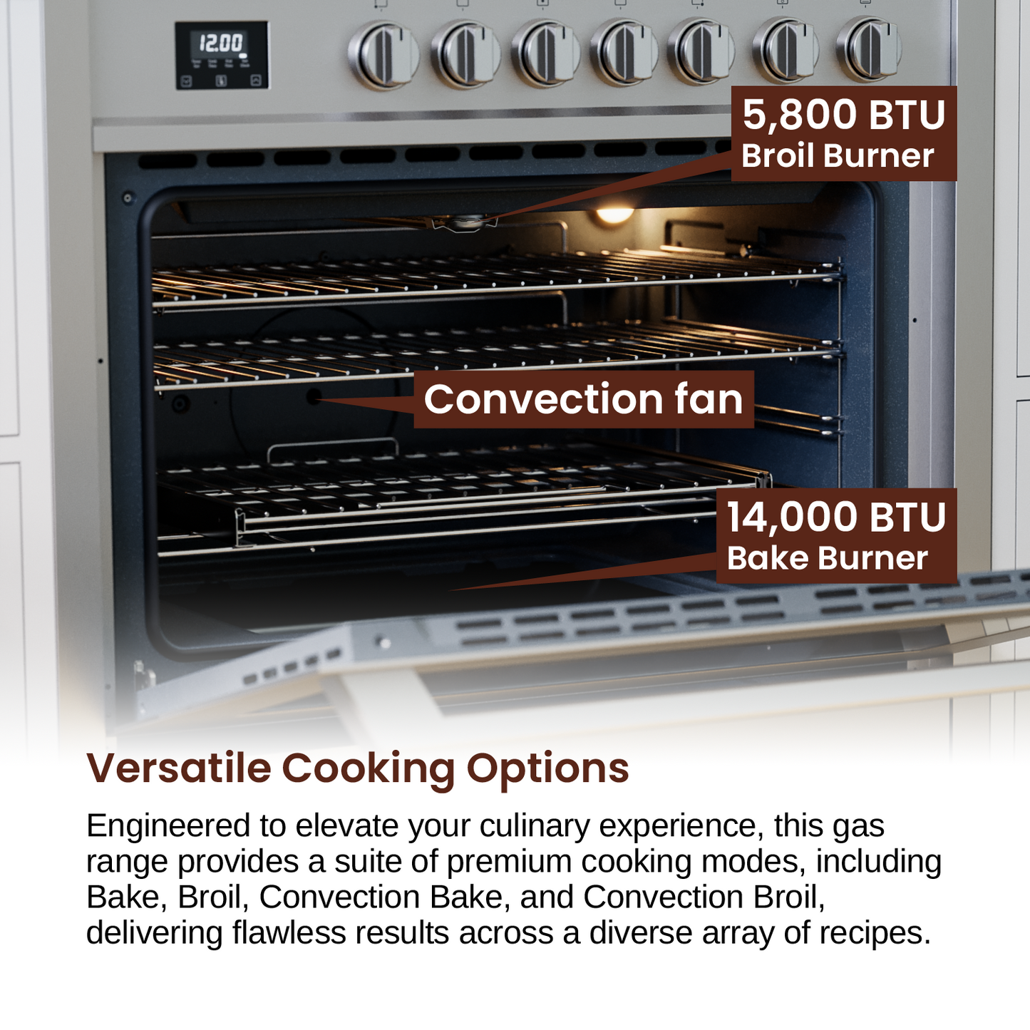 Rangaire 36" Gas Range Convection Oven Freestanding Stainless Steel RRG361TS - Tampa Home & Garden Store