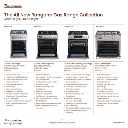 Rangaire 36" Gas Range Convection Oven Freestanding Stainless Steel RRG361TS - Tampa Home & Garden Store