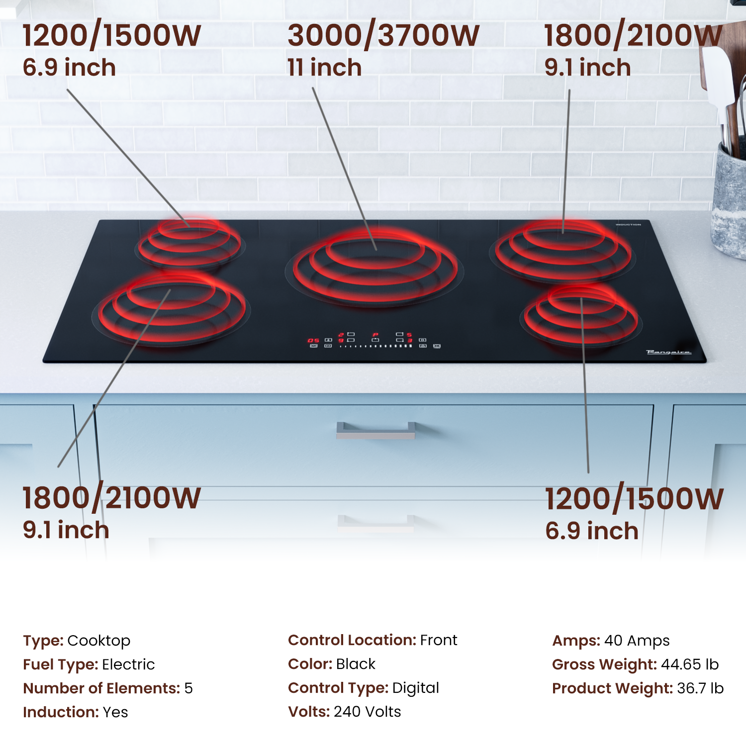 Rangaire 36" Induction Cooktop 5 Burners RCI361S - Tampa Home & Garden Store