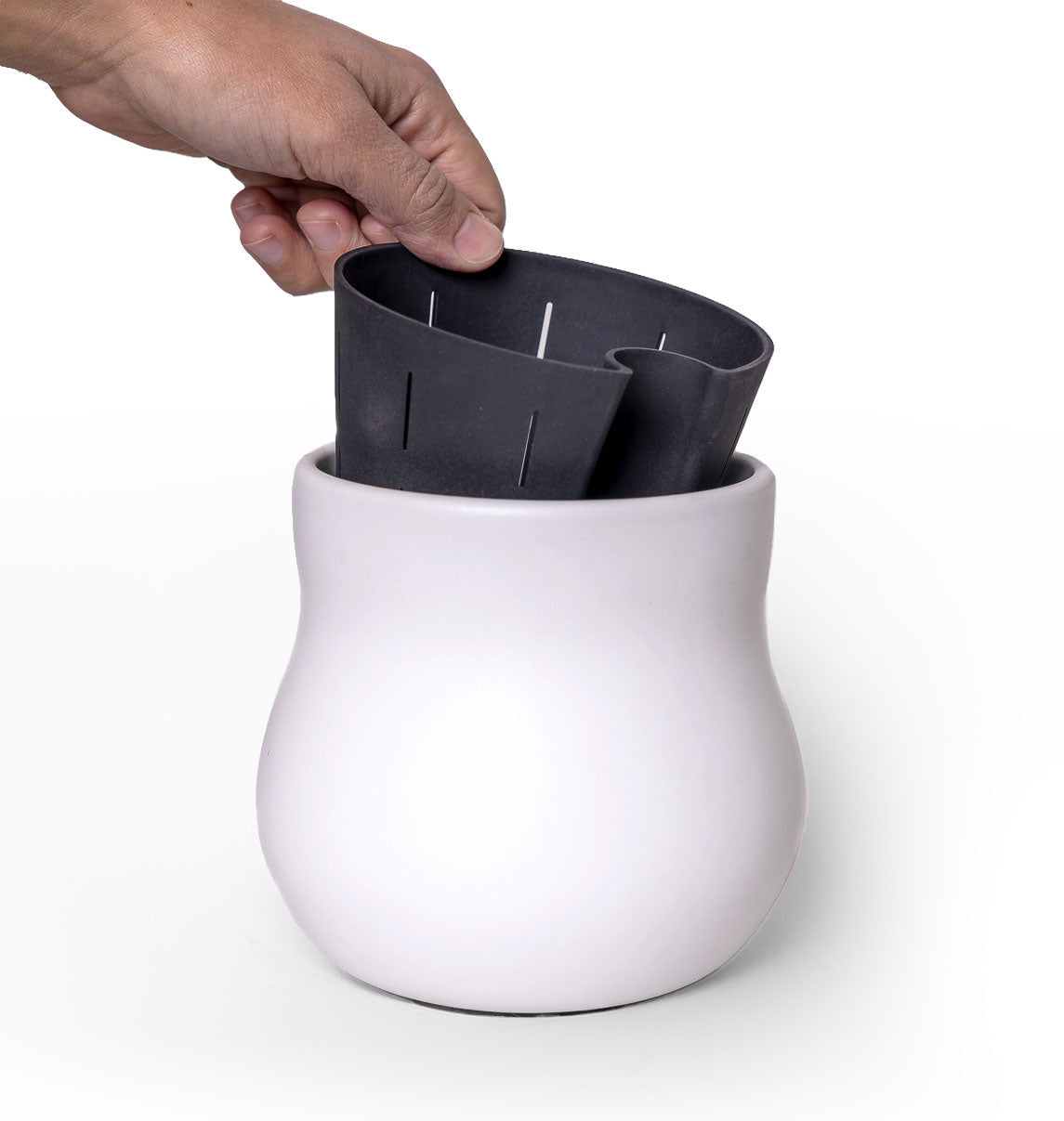 Ceramic indoor plant pot with rubber liner in alabaster white by Happy Roots Plant Pots on Tampa Home & Garden Store