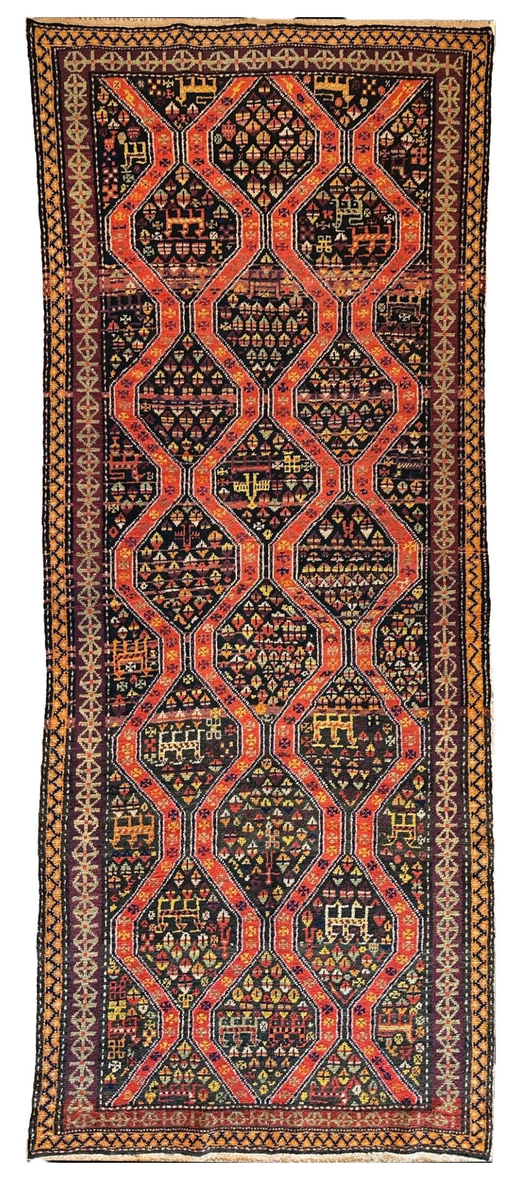 Rare Antique Handmade Caucasian Kazak Rug 4’ x 9’ - Tampa Home & Garden Store