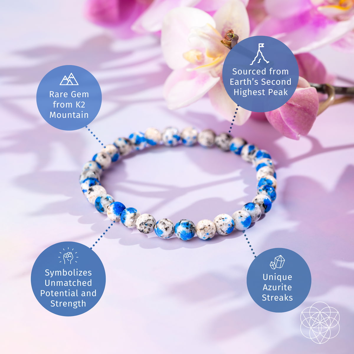 Bracelet rare en pierre K2, symbole d'aventure spirituelle | 6 mm