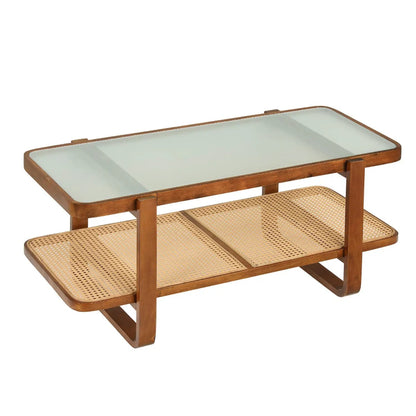 Rattan Coffee Table with Tempered Glass Top