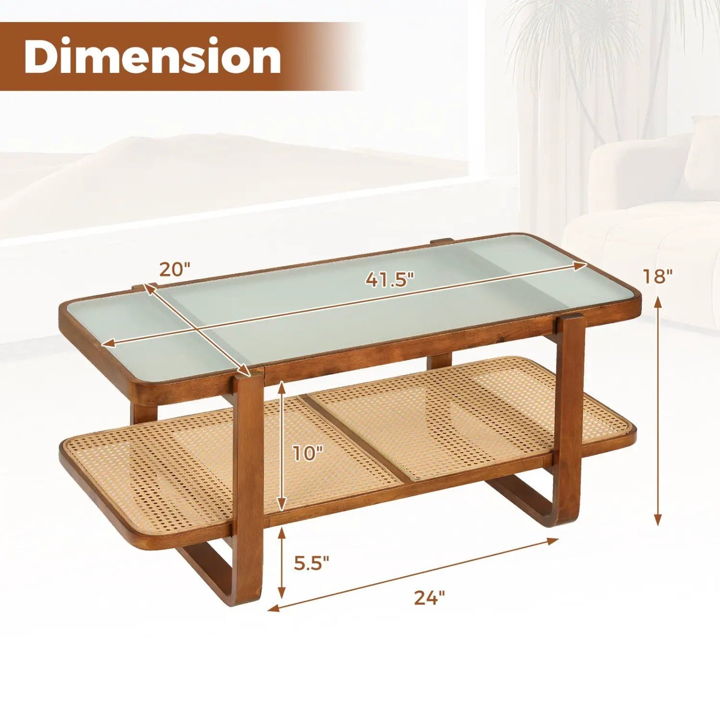 Rattan Coffee Table with Tempered Glass Top