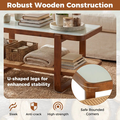 Rattan Coffee Table with Tempered Glass Top