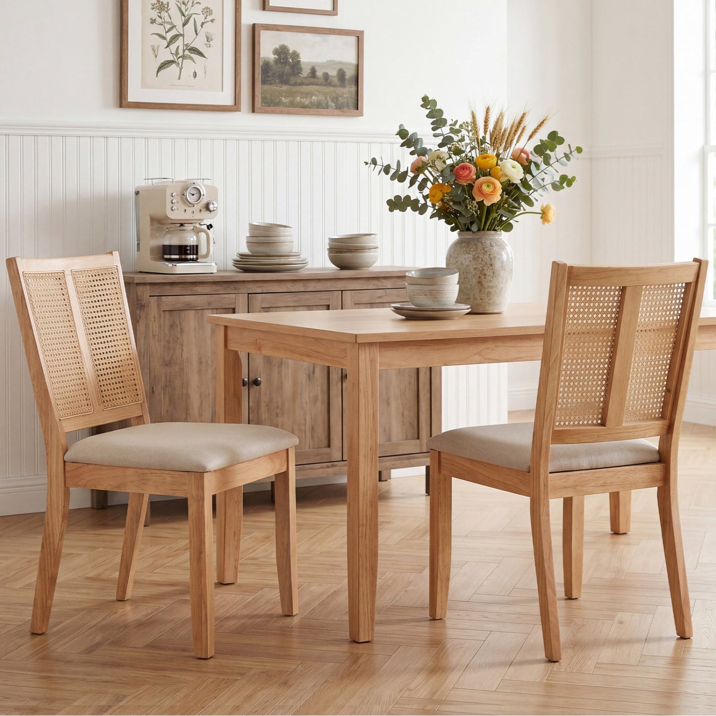 Rattan dining chairs set of 2 DirectDeals with curved caned backs in light wood on Tampa Home & Garden Store
