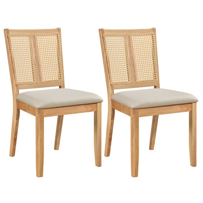 Rattan dining chairs DirectDeals set of 2 with curved backrests, wood frame, beige cushions on Tampa Home & Garden Store on Tampa Home & Garden Store