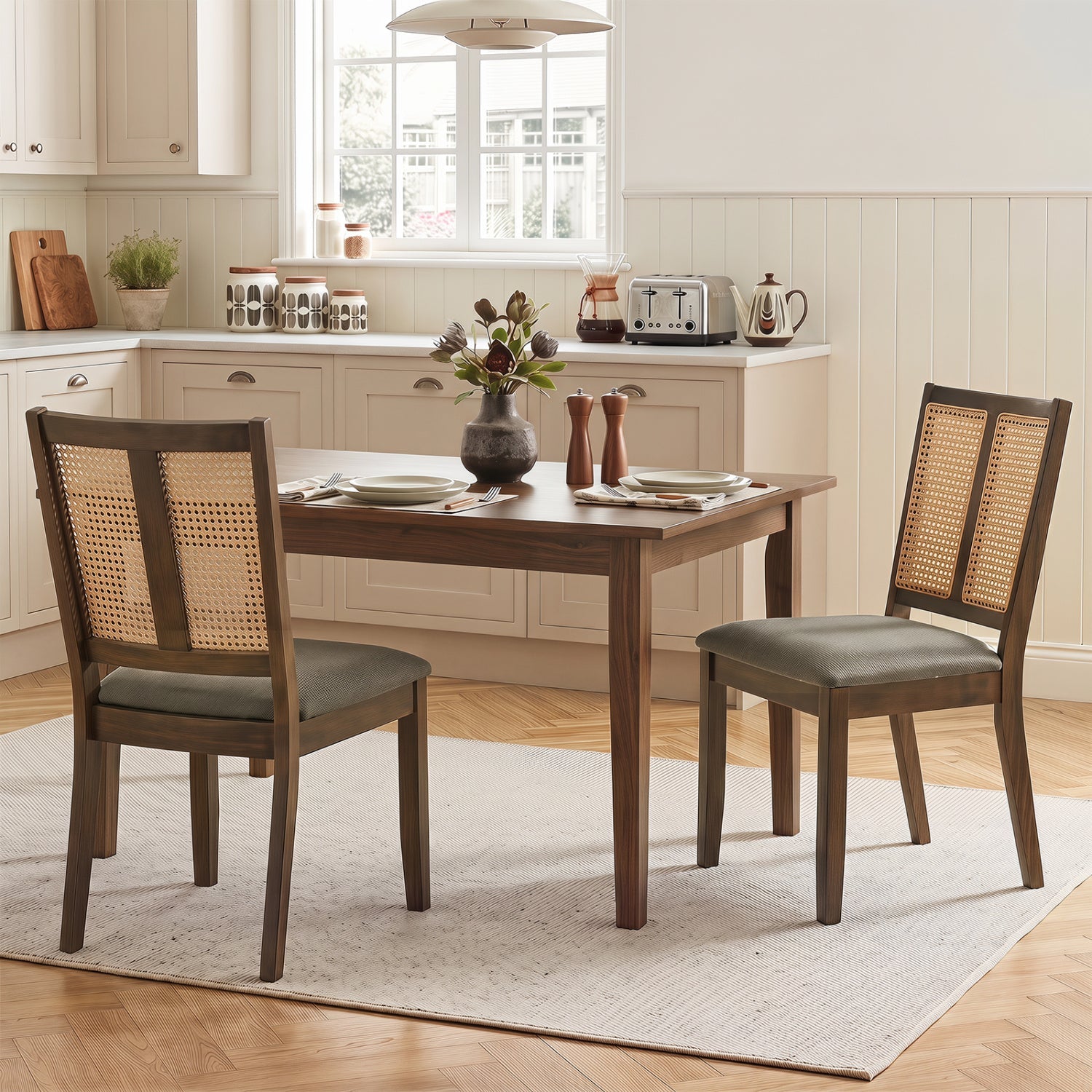Rattan Dining Chairs Set of 2 by DirectDeals, dark wood frames with curved cane backs on Tampa Home & Garden Store
