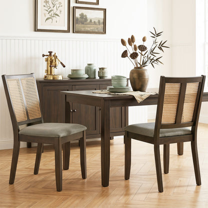 DirectDeals Rattan Dining Chairs 2-pack with curved backs dark wood frame and caned backs gray seats on Tampa Home & Garden Store