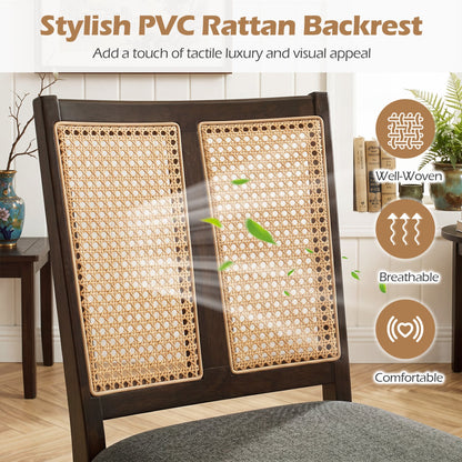 Rattan dining chairs set of 2 with curved backrests, dark wood frame and woven rattan panels on Tampa Home & Garden Store