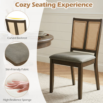 Rattan Dining Chairs set of 2 with curved backrests and gray upholstered seats on Tampa Home & Garden Store