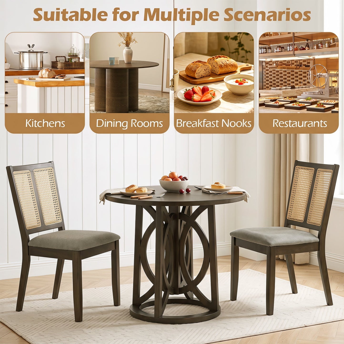 Rattan dining chairs set of 2 with curved backrests, dark brown frames and cane panels DirectDeals on Tampa Home & Garden Store