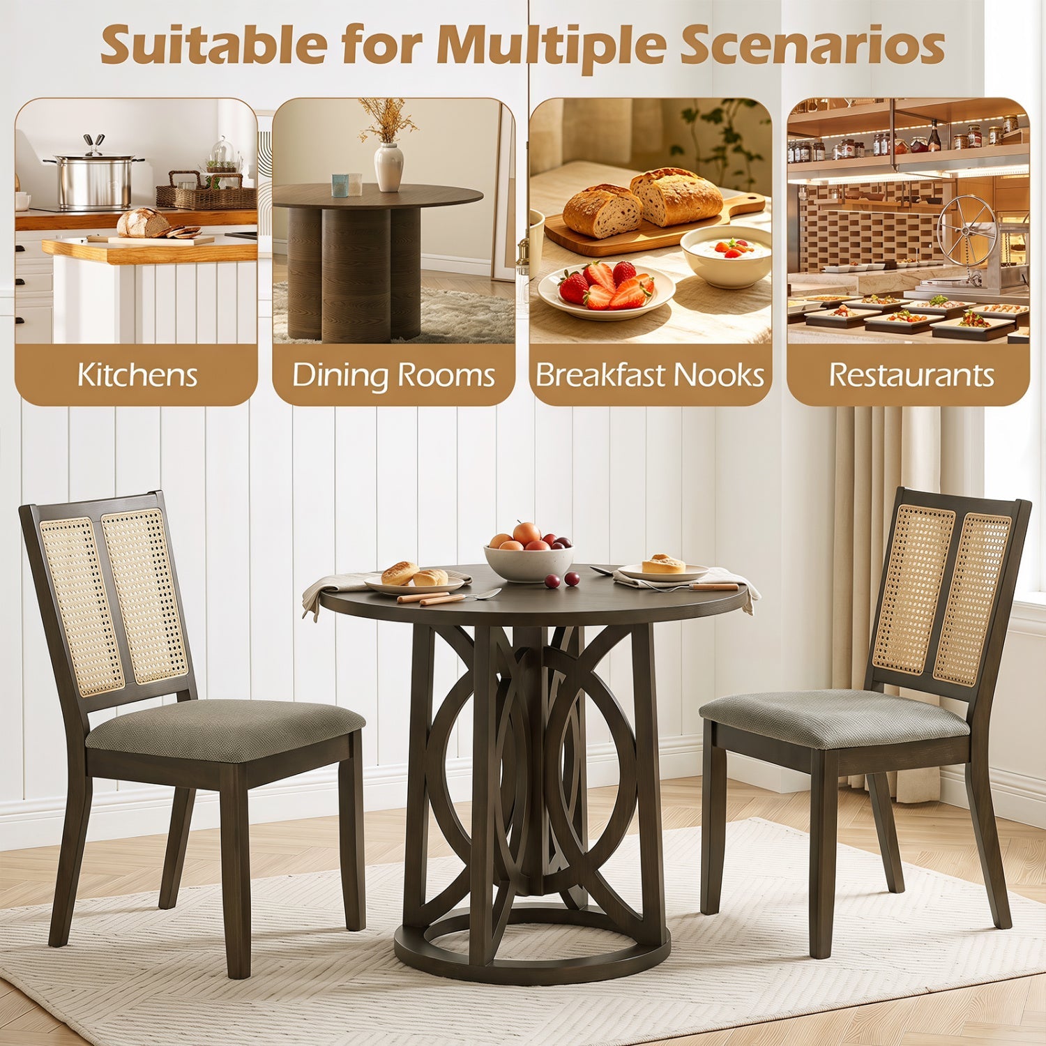 Rattan dining chairs set of 2 with curved backrests, dark brown frames and cane panels DirectDeals on Tampa Home & Garden Store