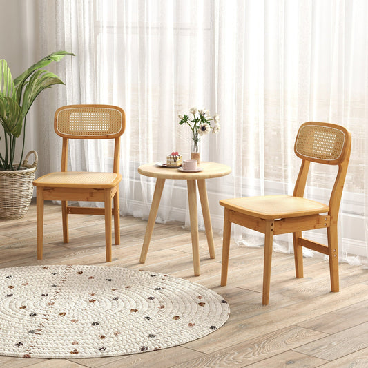 Juego de 2 sillas de comedor de ratán con respaldo de ratán sintético - Natural