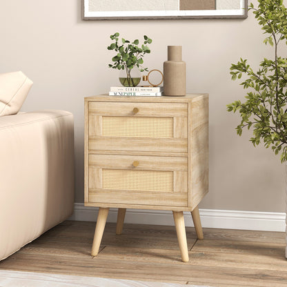Rattan Nightstand Bedside Table and 2 Drawers