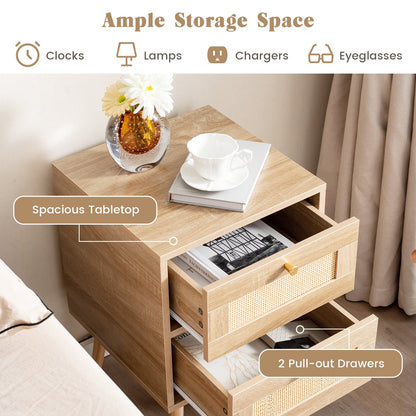 Rattan Nightstand Bedside Table and 2 Drawers