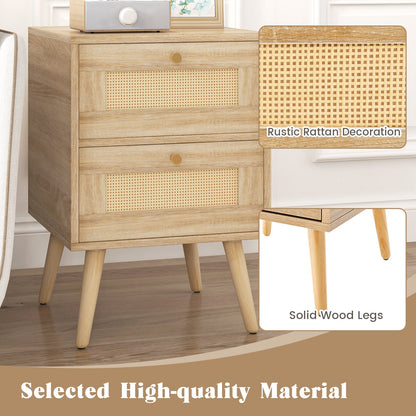 Rattan Nightstand Bedside Table and 2 Drawers