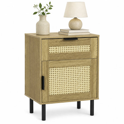 Rattan Nightstand with Drawer and Caned Cabinet, black legs on Tampa Home & Garden Store