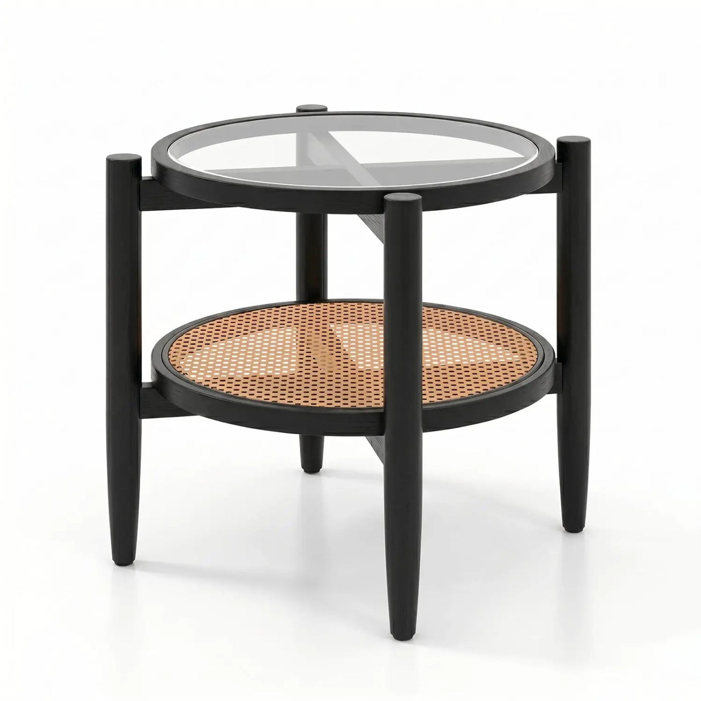Round Rattan Side Table with Tempered Glass Top
