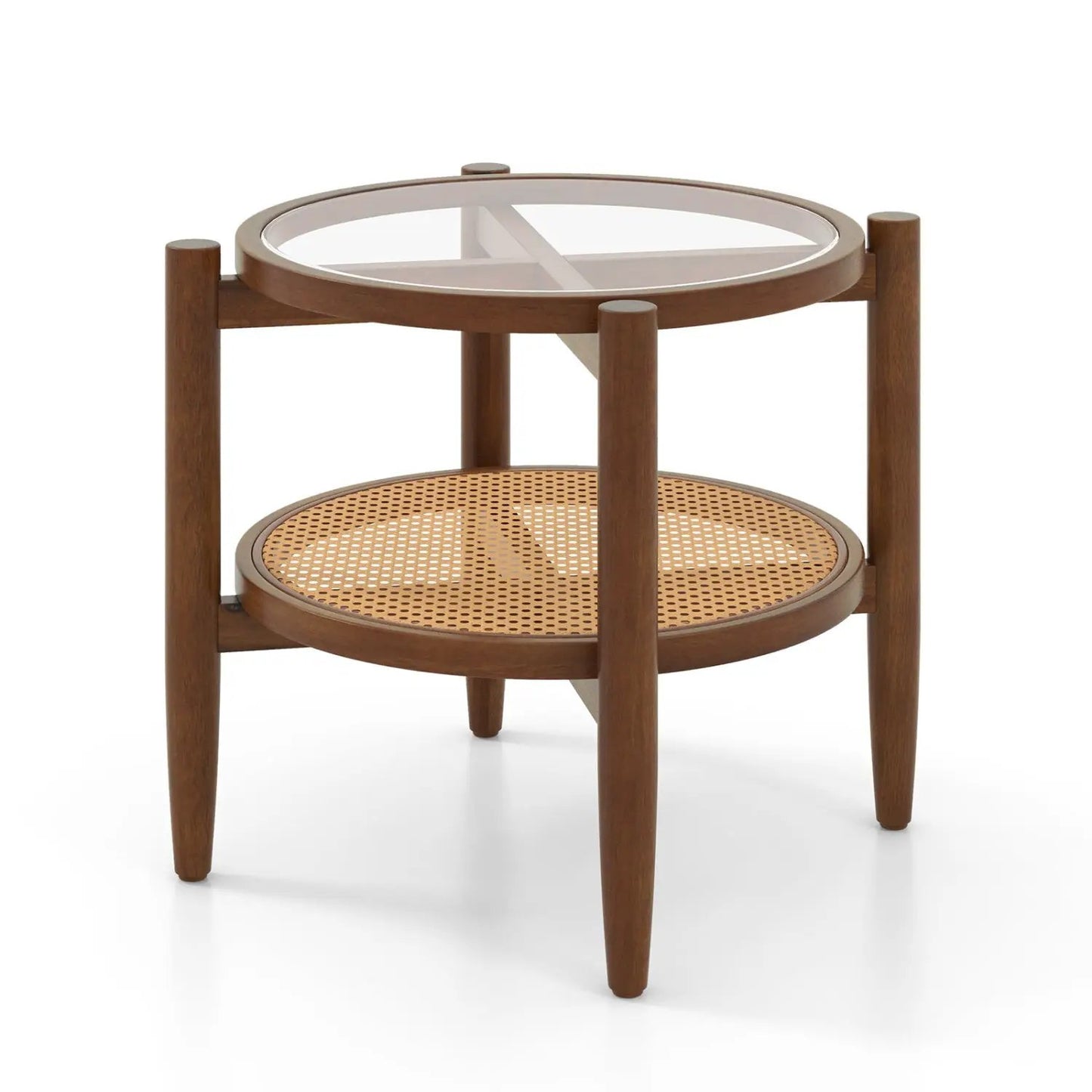 Round Rattan Side Table with Tempered Glass Top