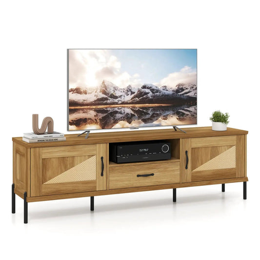 Rattan TV Stand For 80 Inch TVs Mid Century