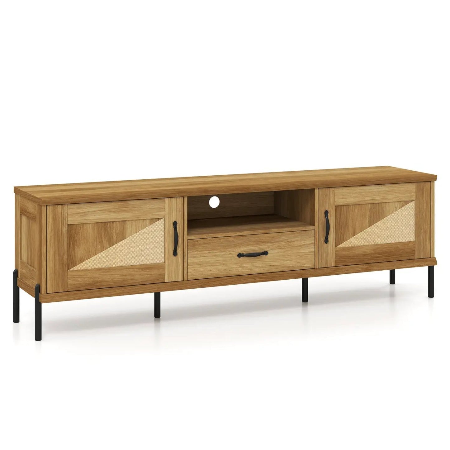 Rattan TV Stand For 80 Inch TVs Mid Century