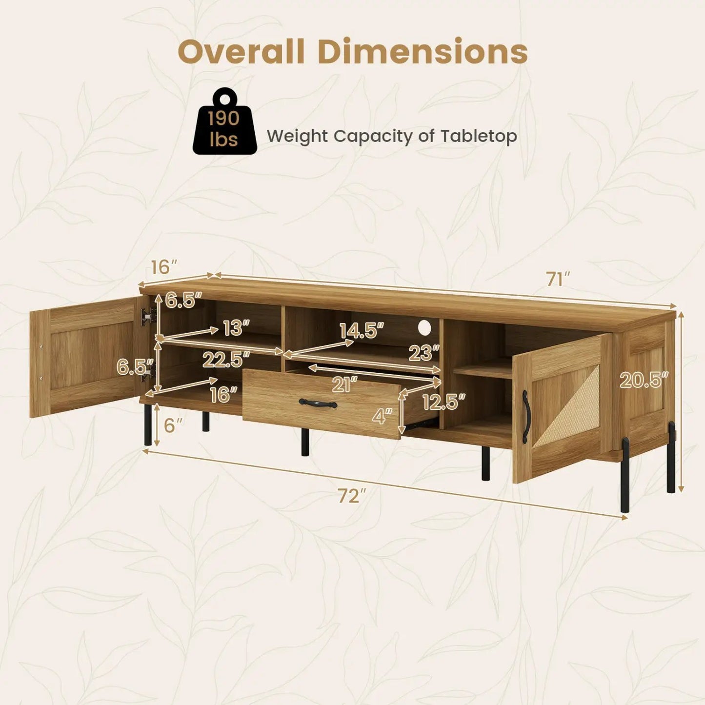 Rattan TV Stand For 80 Inch TVs Mid Century