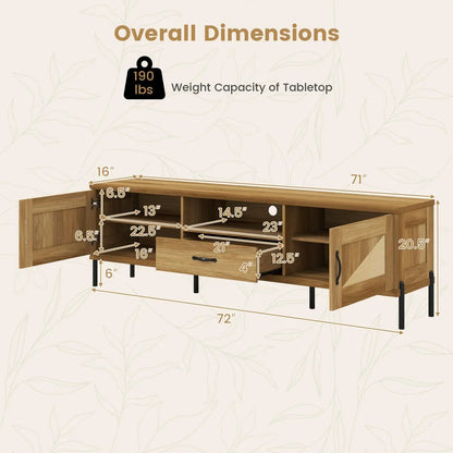Rattan TV Stand For 80 Inch TVs Mid Century