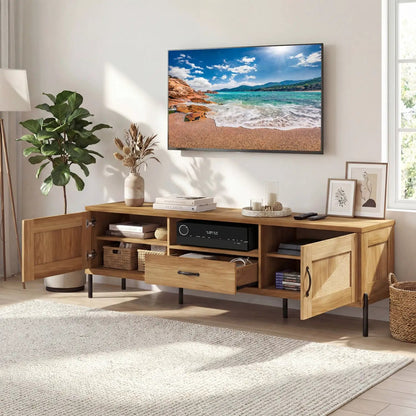 Rattan TV Stand For 80 Inch TVs Mid Century