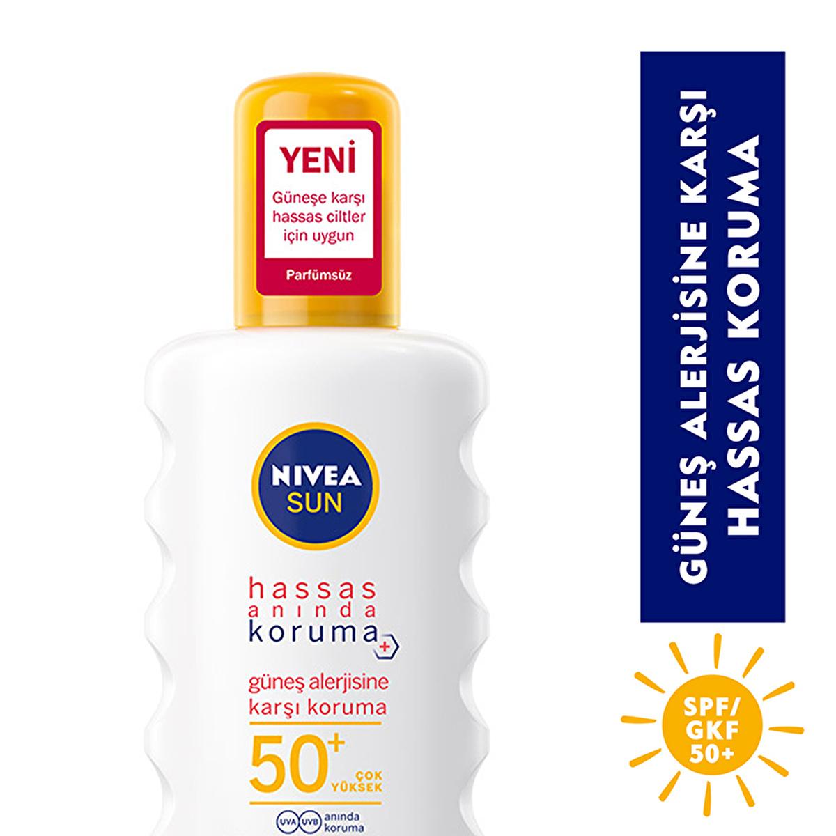 NIVEA Sun SPF 50+ sunscreen spray for sensitive skin, fragrance-free, non-greasy bottle on Tampa Home & Garden Store