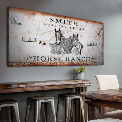 Rustic Horse Ranch Sign canvas wall art by Tailored Canvases with distressed rust finish on Tampa Home & Garden Store