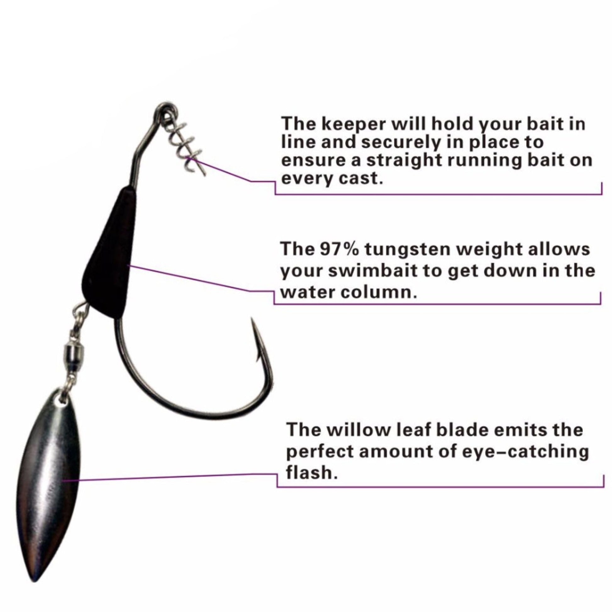 Reaction Tackle Bladed/Tungsten Weighted Swimbait Hooks- 3-Pack - Tampa Home & Garden Store