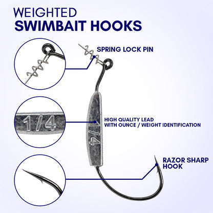 Reaction Tackle Lead Weighted Swimbait Hooks (10-PACK) - Tampa Home & Garden Store