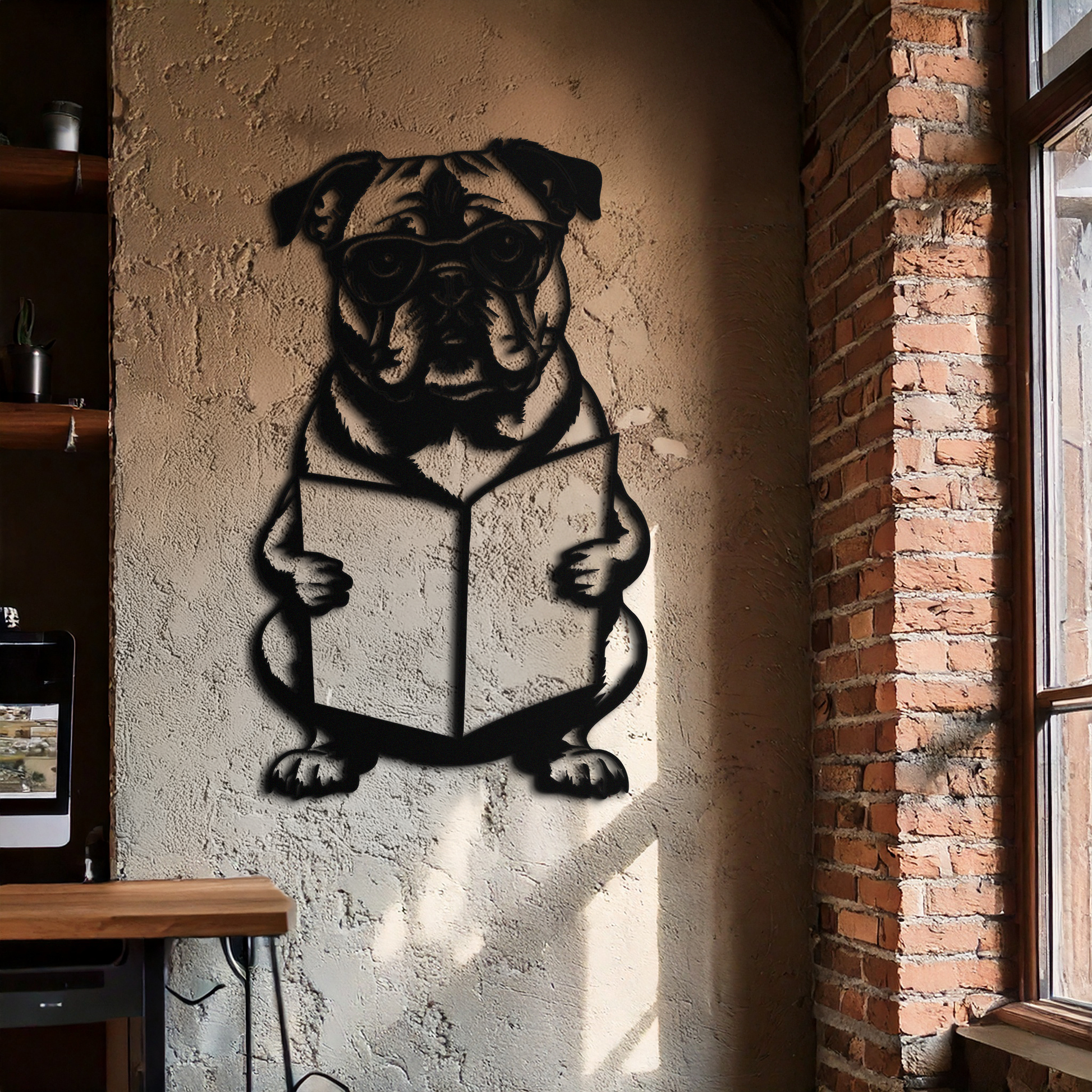 Reading Dog Silhouette Metal Wall Art – Black Steel Whimsical Pet Lover Decor- KAF491 - Tampa Home & Garden Store